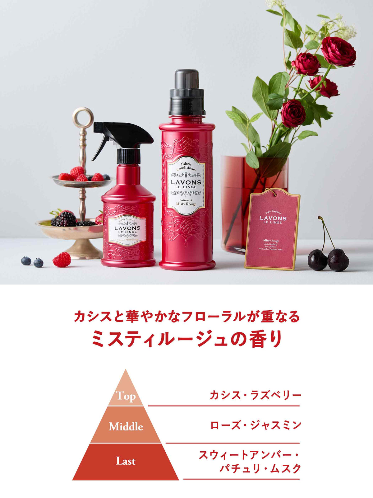 【柔軟剤サンプル2包付】柔軟剤+ファブリックミスト ミスティルージュの香り 600ml+370ml ラボン
