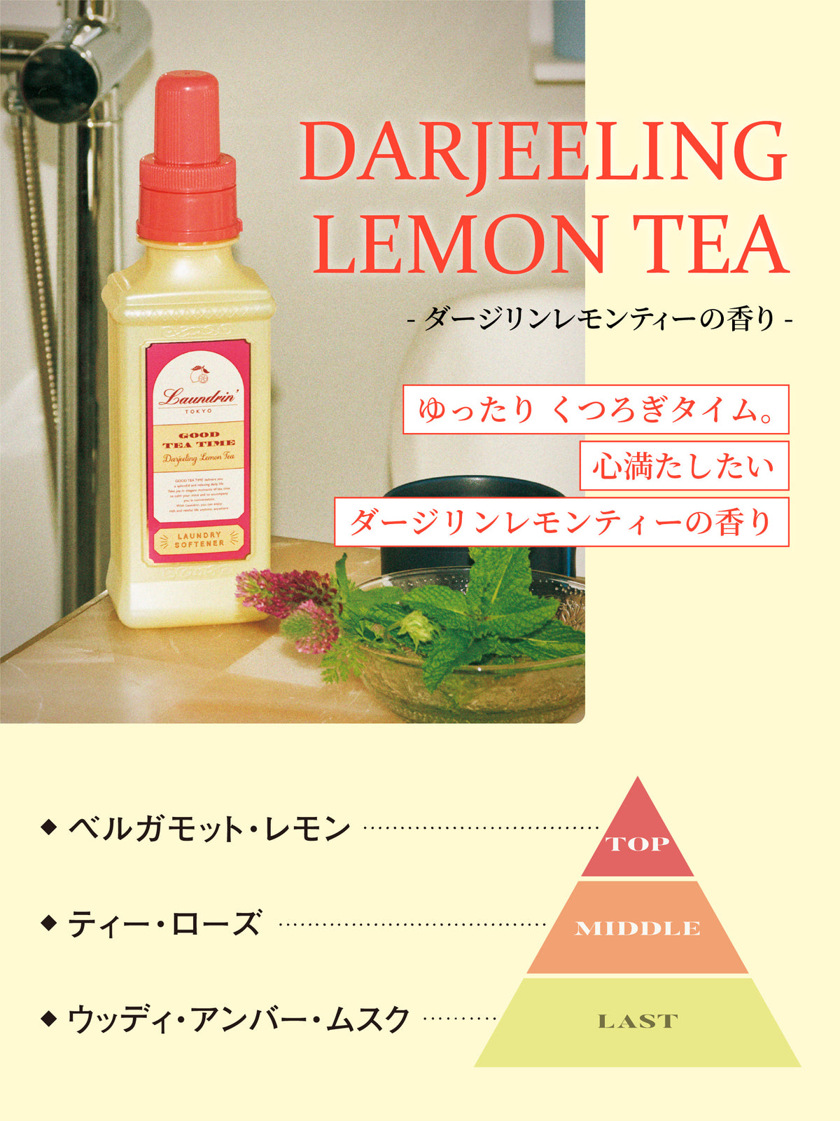 柔軟剤 ダージリンレモンティー 詰替 ランドリン 480mL✕10個【送料無料】