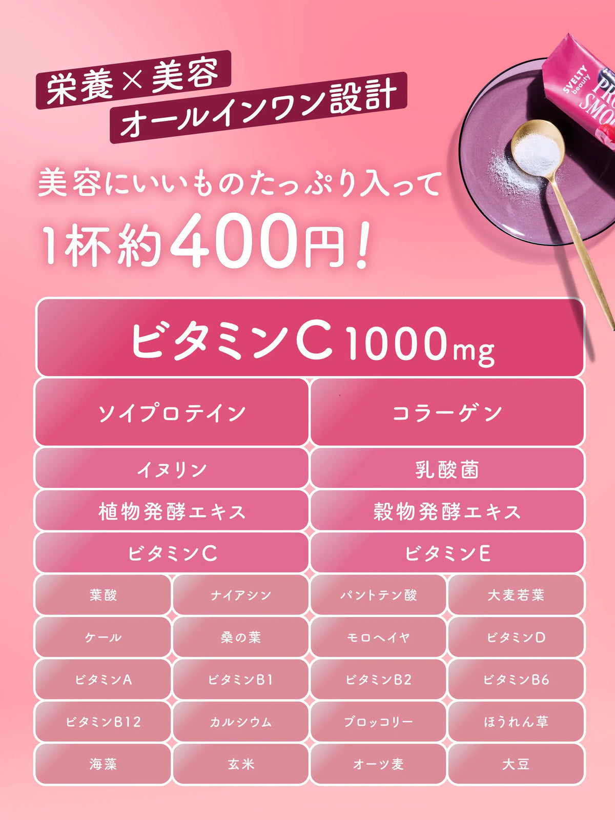 【2種飲み比べセット】 ビューティー プロテインスムージー(アサイー&ベリー / とろけるピーチ)スベルティ