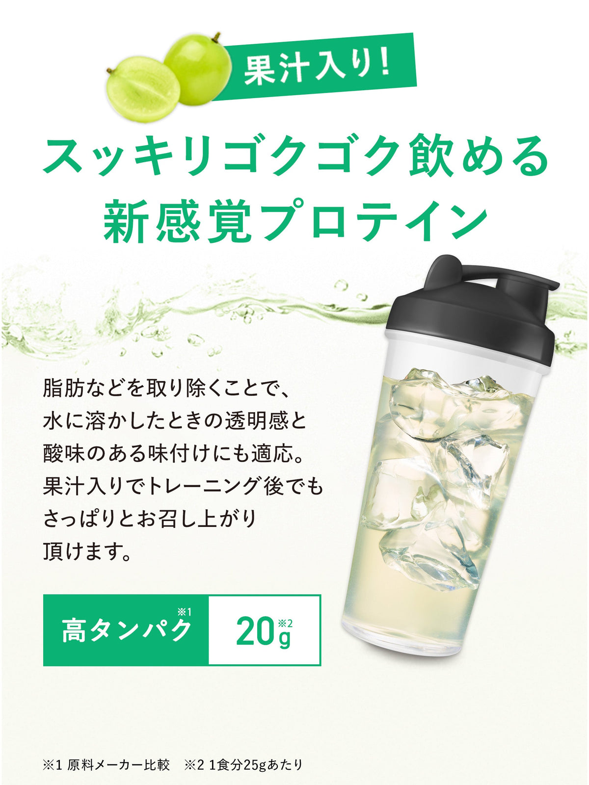 マスカット味 400G クリアホエイ プロテイン＆シェイカークレバー