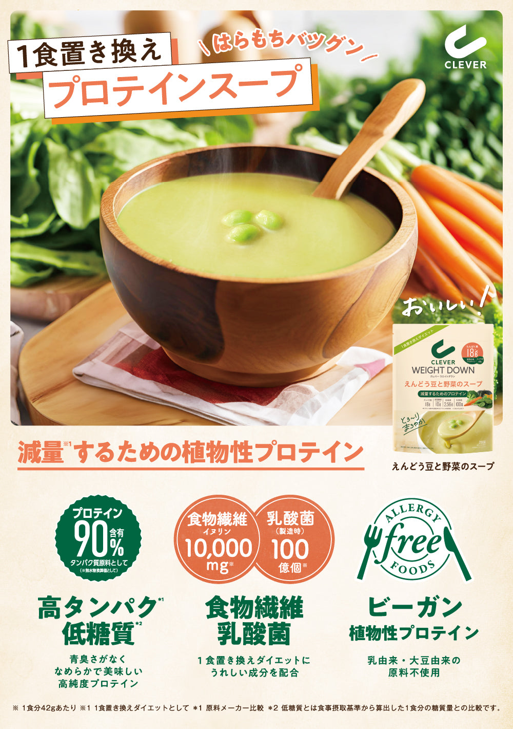 ウエイトダウン えんどう豆と野菜のスープ クレバー 280g