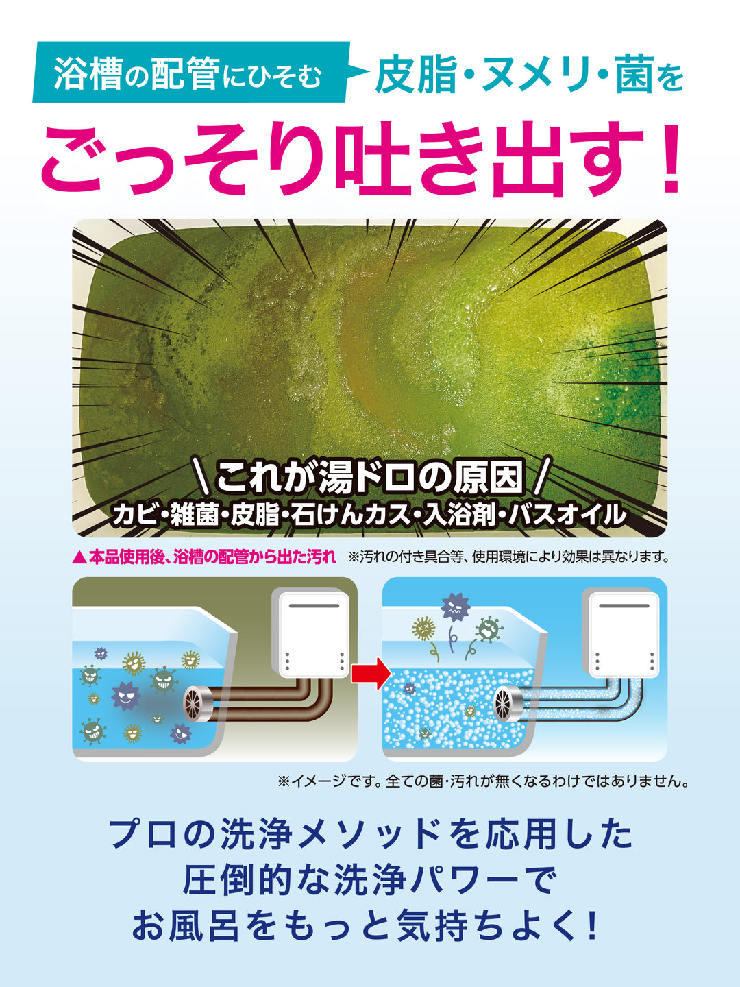 浴槽の配管 丸洗浄 Professional クリーンプラネット 1剤100g 2剤100g