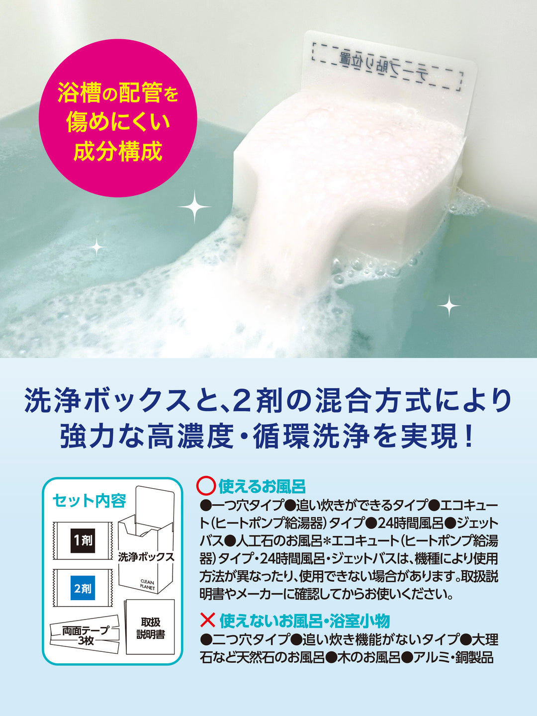 ◉Oa1015 未使用保管品 浴室クリーンアップ トイレ洗浄 3点セットまとめ 浴槽の配管 丸洗浄 Professional クリーンプラネット 1剤100g 2剤100g