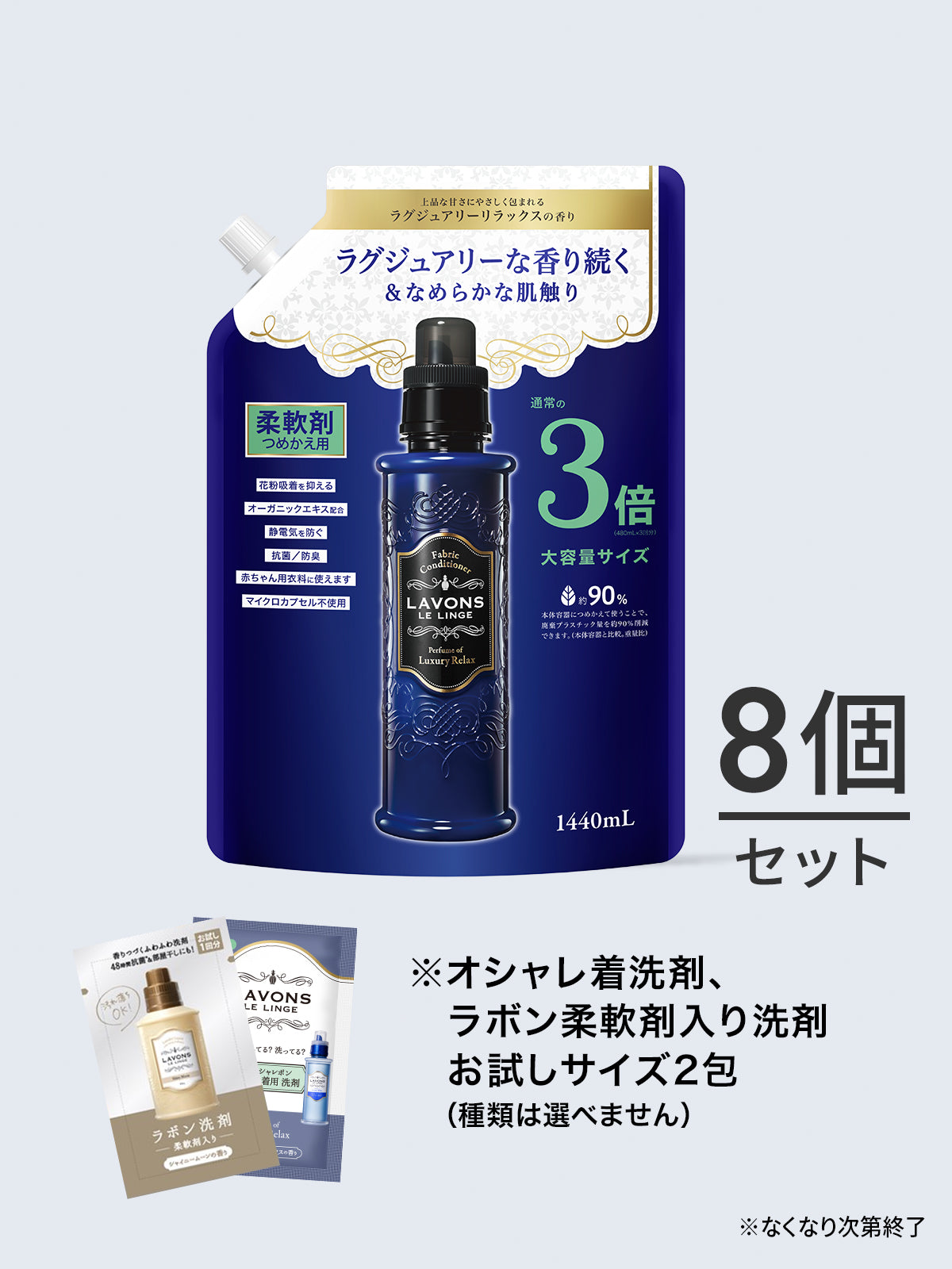 【送料無料】柔軟剤 3倍 詰替セット ラボン 1440mL×8個