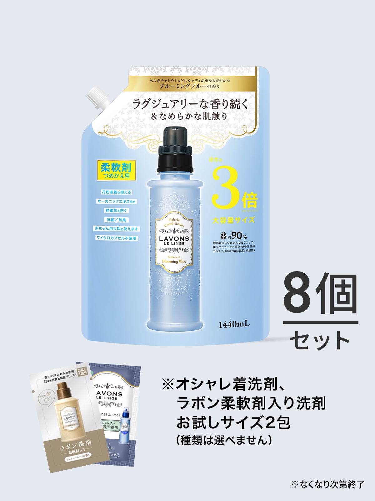 【送料無料】柔軟剤 3倍 詰替セット ラボン 1440mL×8個